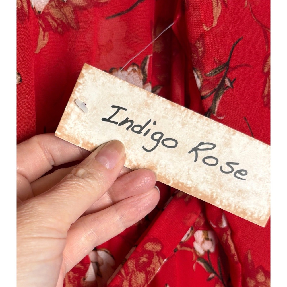 "NEW" INDIGO ROSE  🌸 SIZE Large Red FLORAL PRINT / SHEER BODICE / MAXI DRESS - Picture 3 of 6